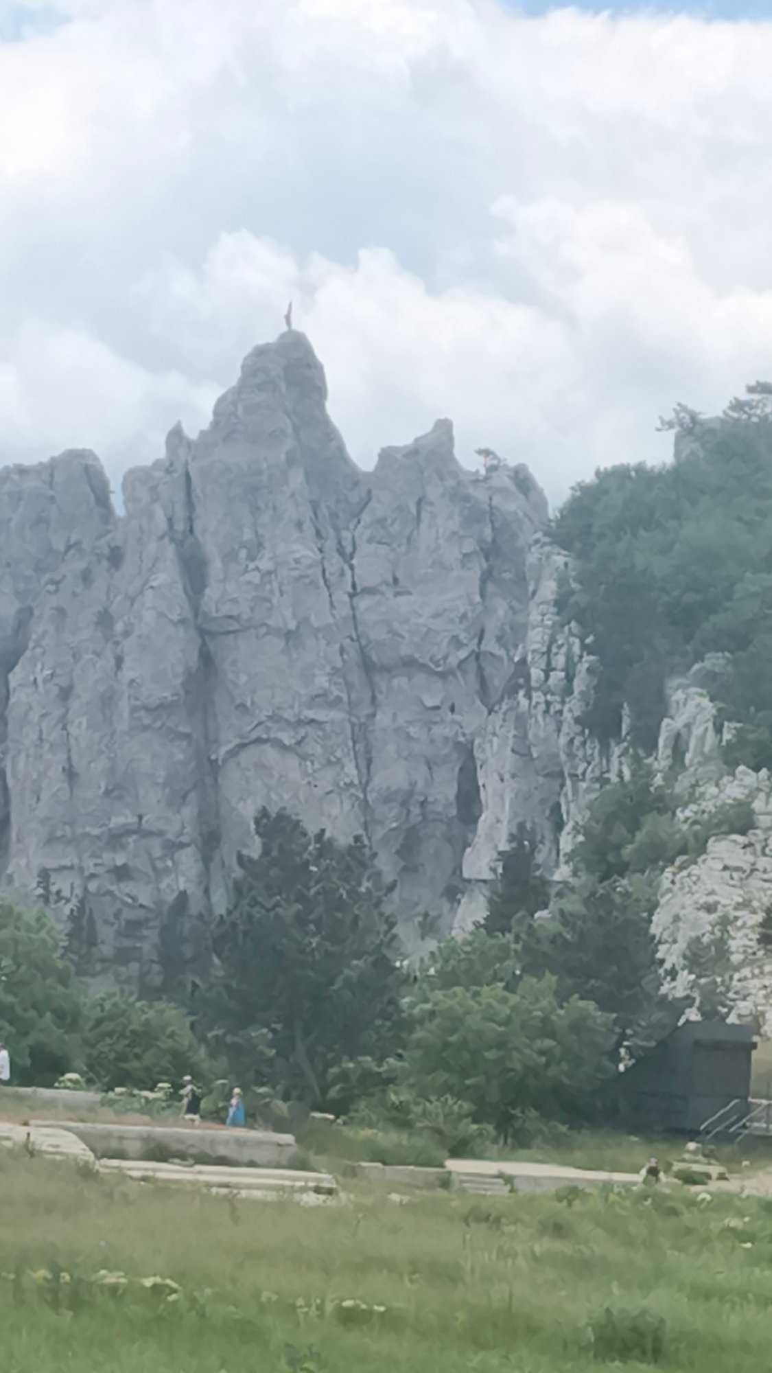 Rocky peaks and infrastructure in Ukraine's Crimean mountain zone
