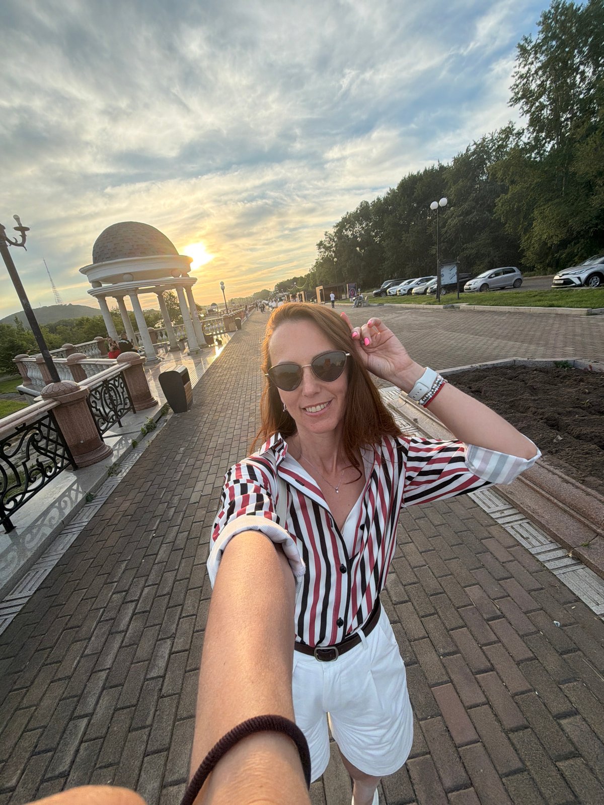 Sunset evening on Birobidzhan's riverside promenade