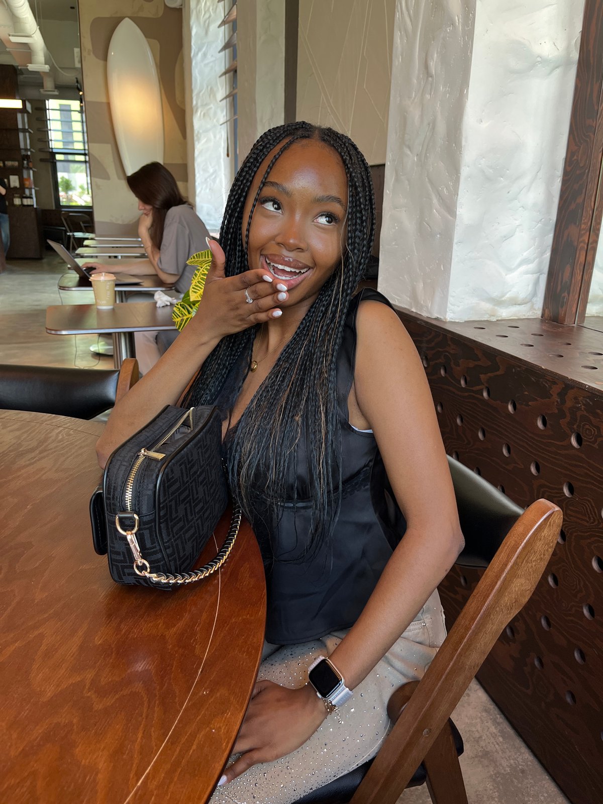 Woman enjoys cafe time in Kazan, Russia