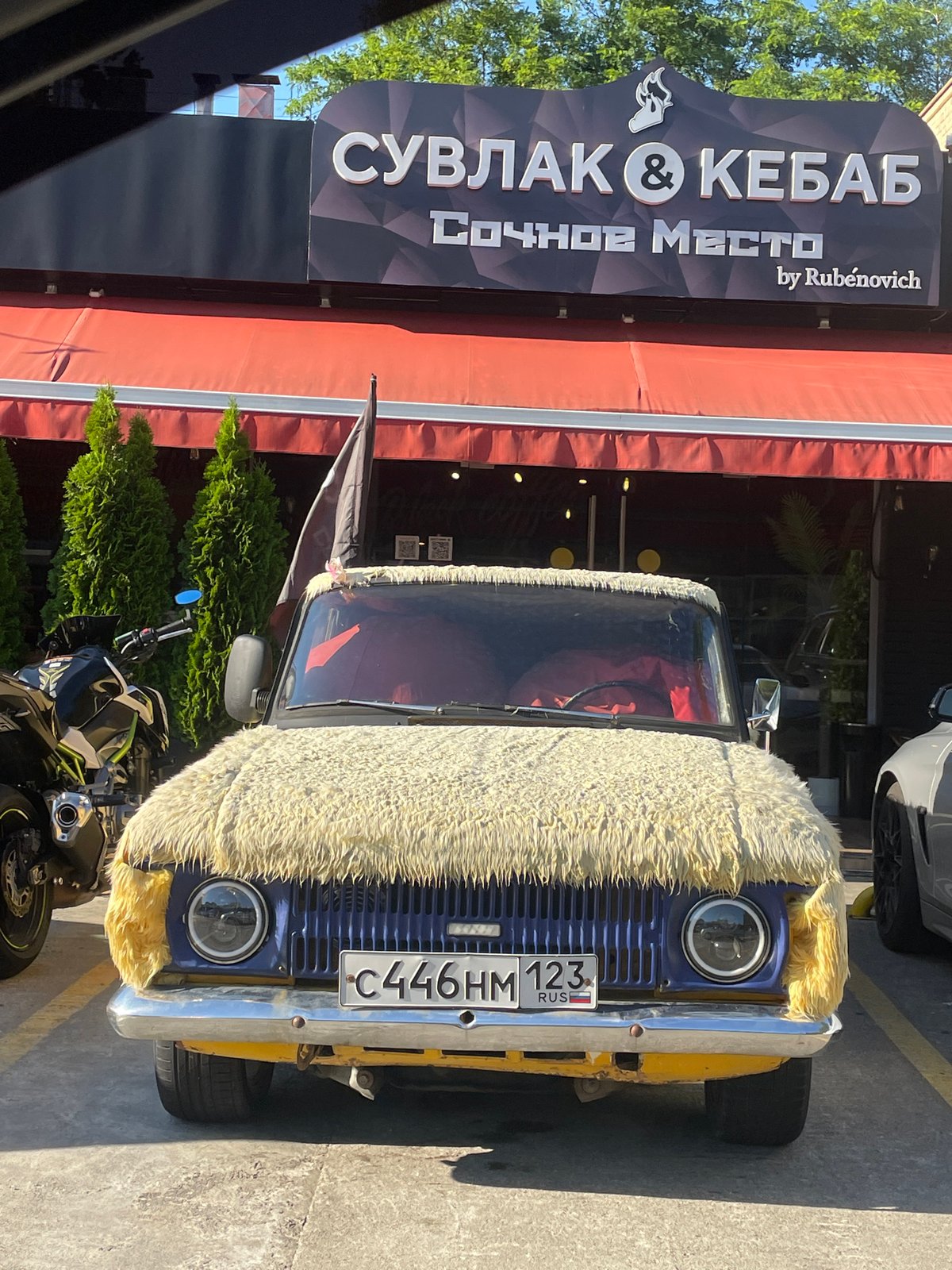Folk performance and a furry novelty car in Sochi