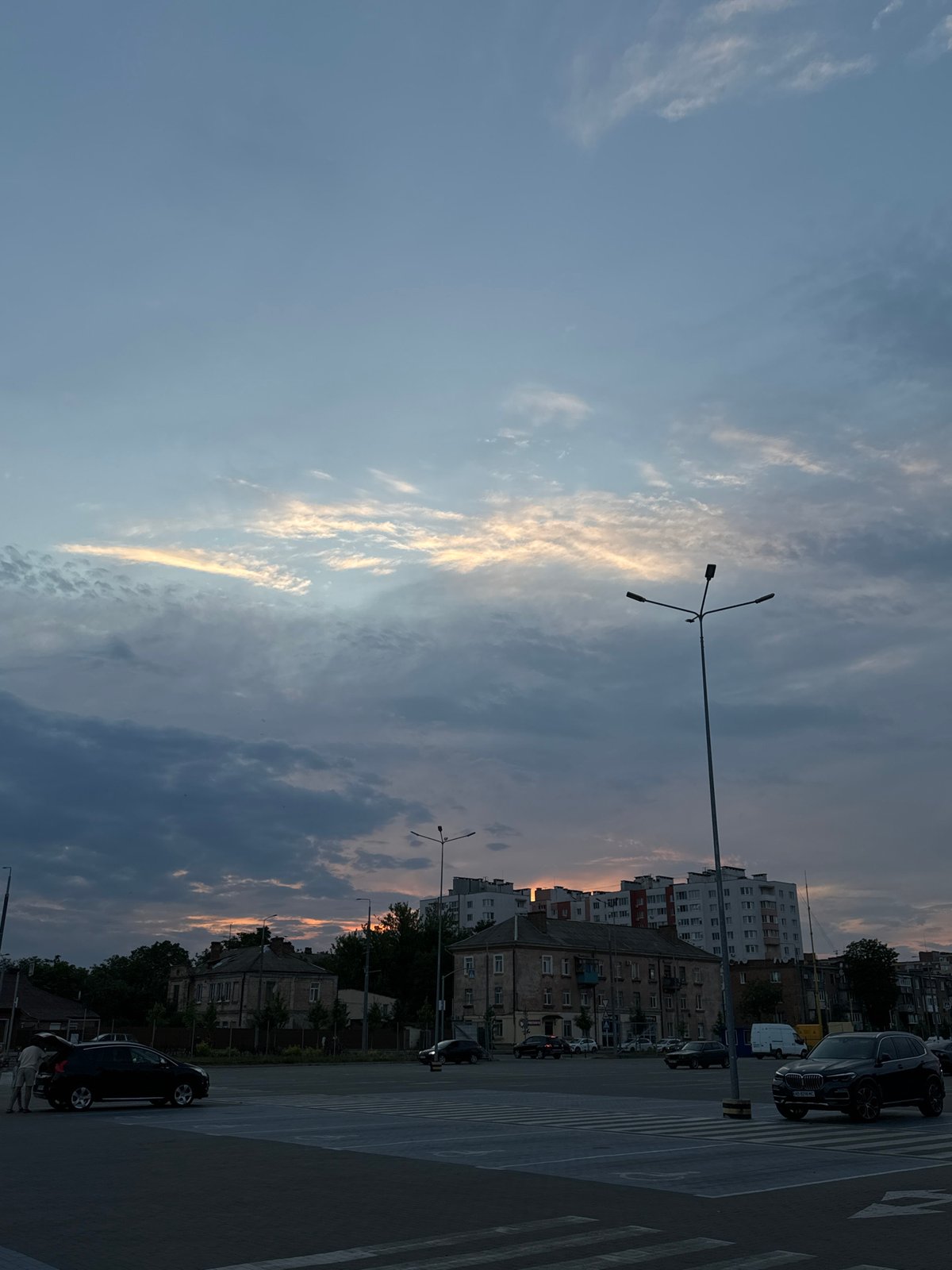 Evening traffic and twilight streets in Vinnytsia, Ukraine