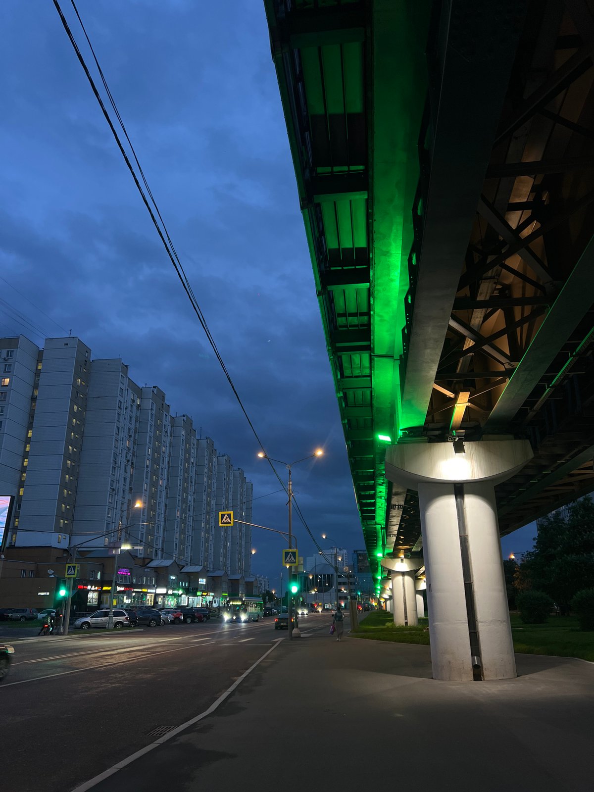 Evening Moscow scenes captured: transit infrastructure, apartments, doll
