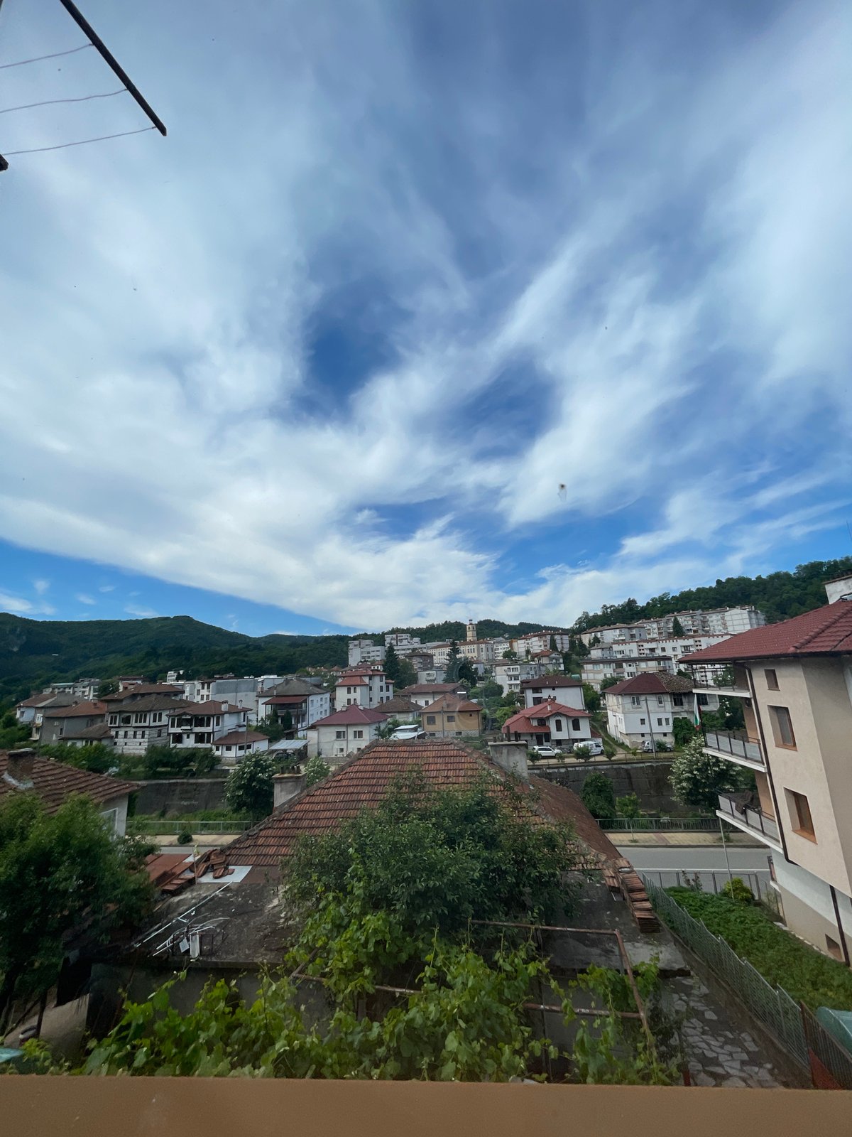 Zlatograd hillside town viewed from above on a June morning