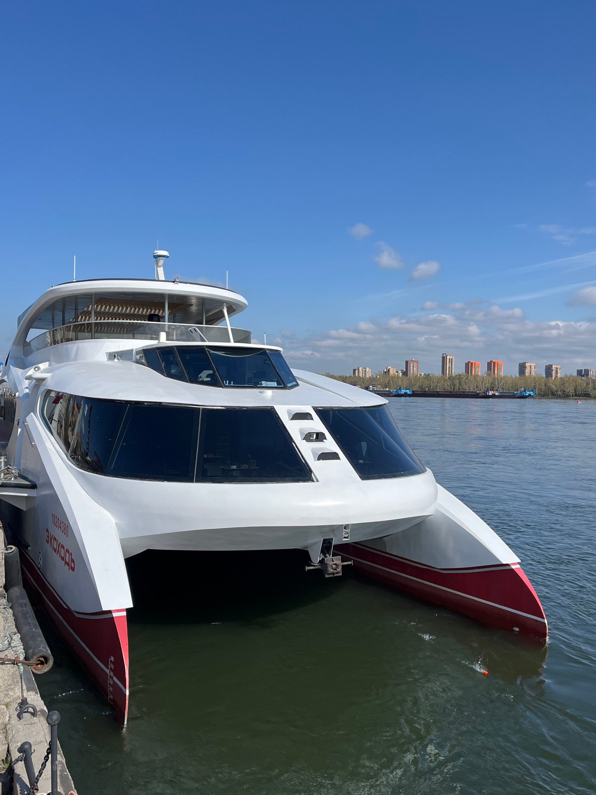 Passenger catamaran 'EKOXOДЪ' docked at Krasnoyarsk pier