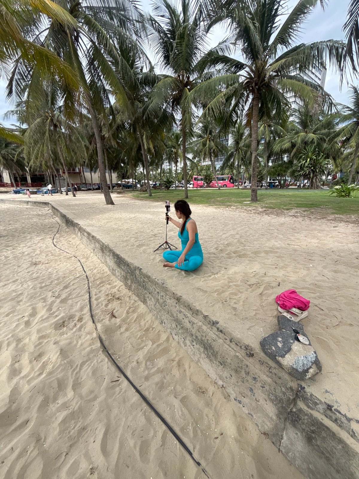 My Khe Beach on a cloudy morning, busy and relaxed