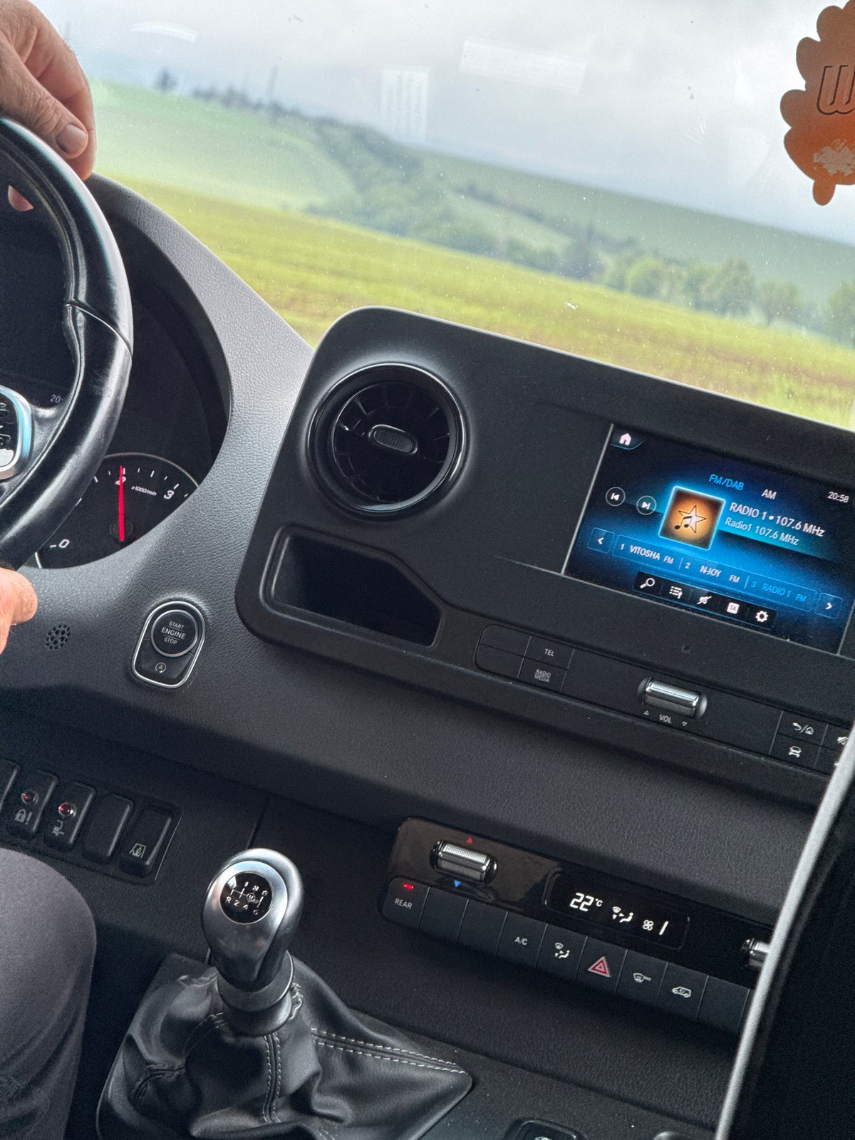Driver documents vehicle dashboard view in Brestovets, Bulgaria