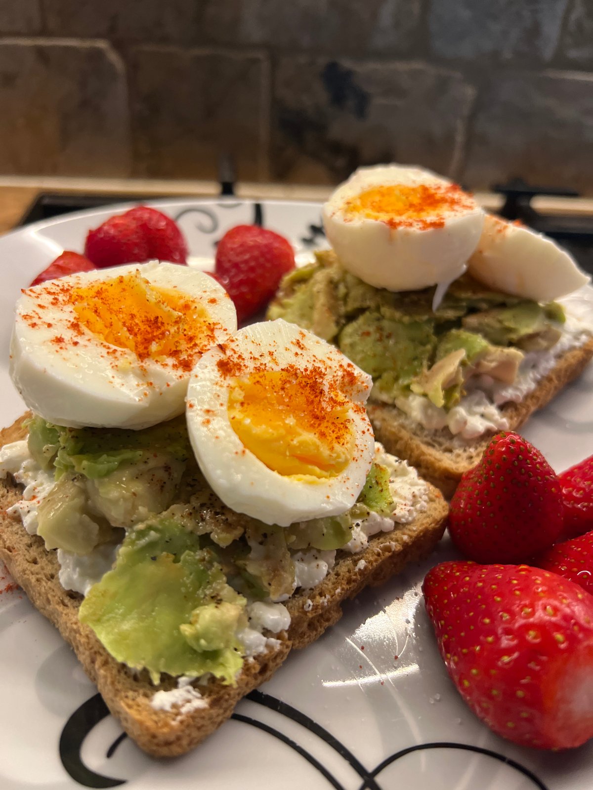 Avocado toast breakfast photographed multiple times in Markovo, Bulgaria