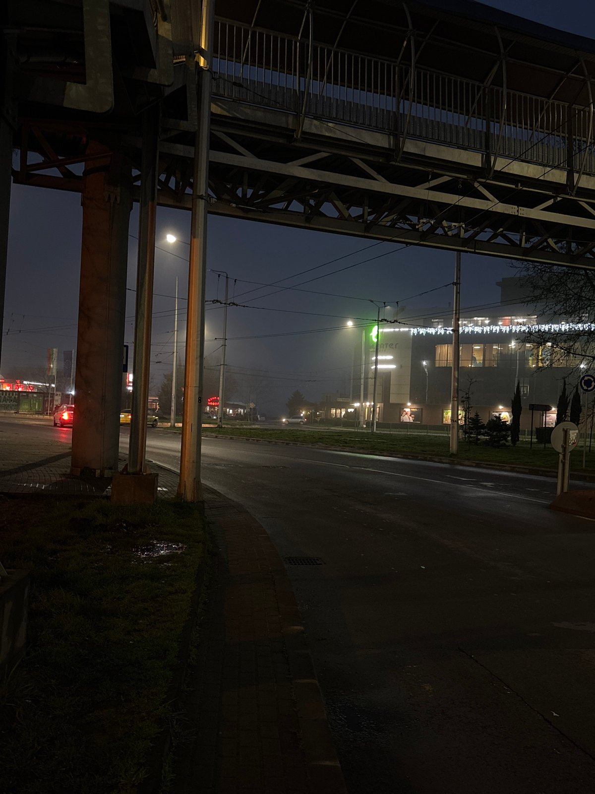 Night traffic on wet roads in Varna, Bulgaria