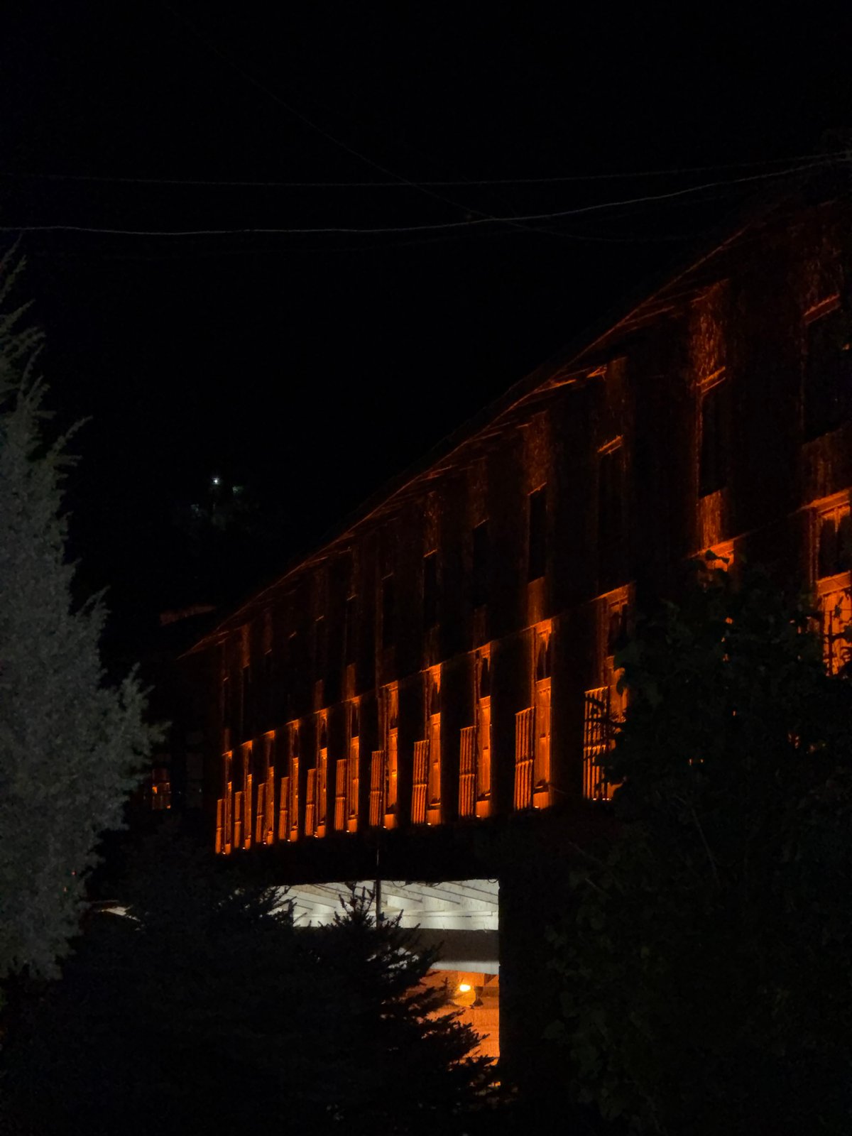 Nighttime streets and lit facades in Lovech, Bulgaria