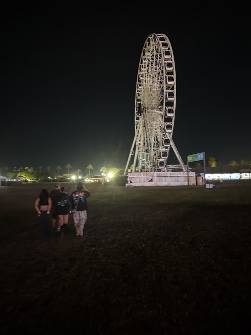 Music festival scenes documented in Indio during nighttime hours
