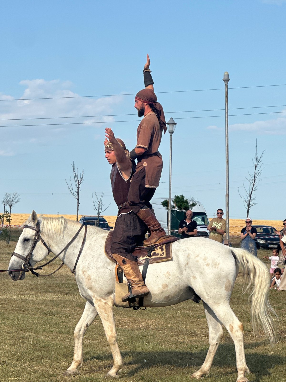 Medieval reenactment with horseback stunts and sword fights in Bulgaria