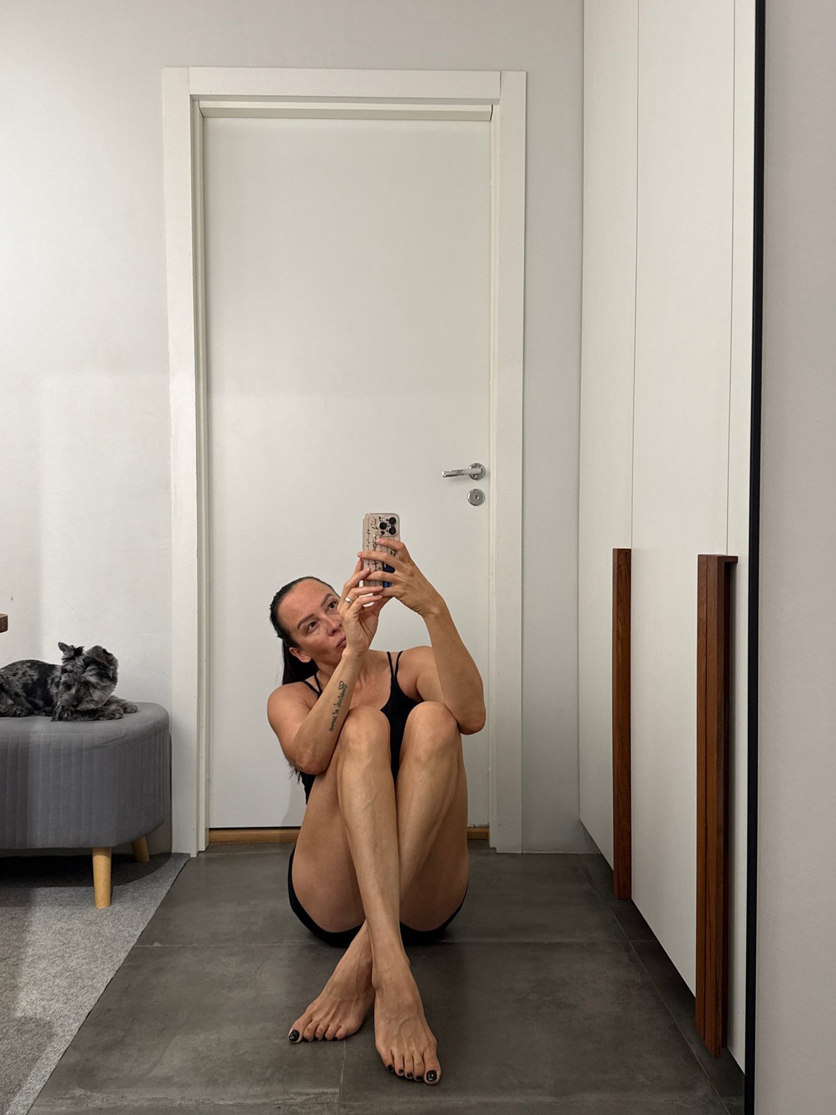 Apartment floor selfies with a miniature schnauzer in Chaikovsky