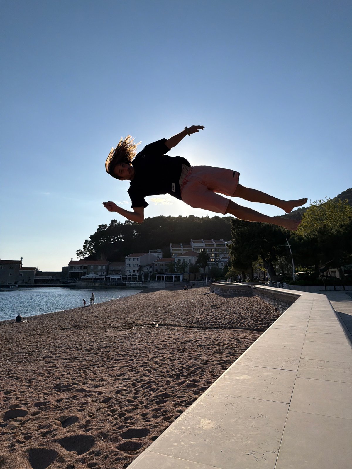 Acrobatic flip performed and filmed in Montenegro town center