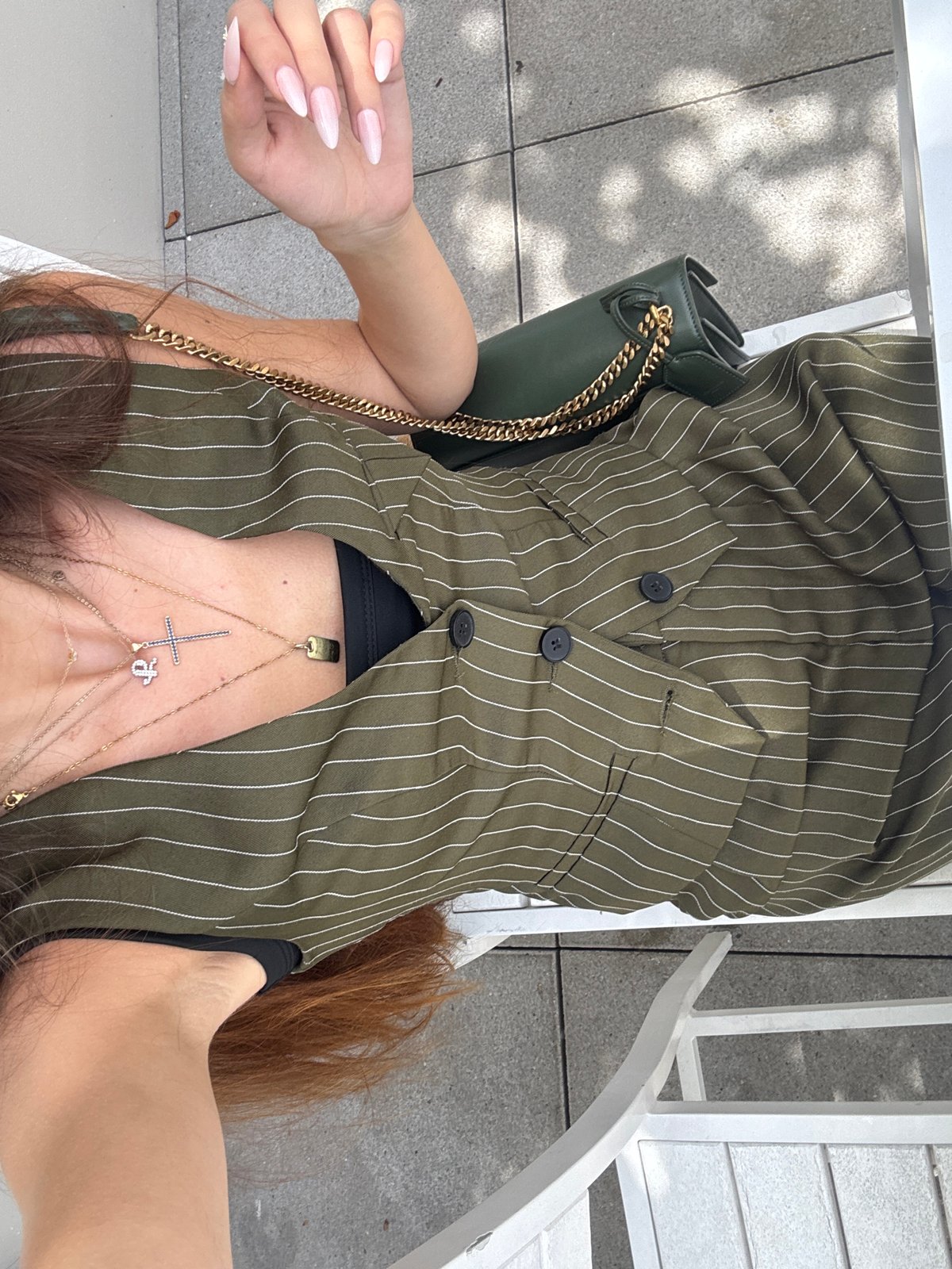 Mall visit with sculptures, slides, and a green drink stop