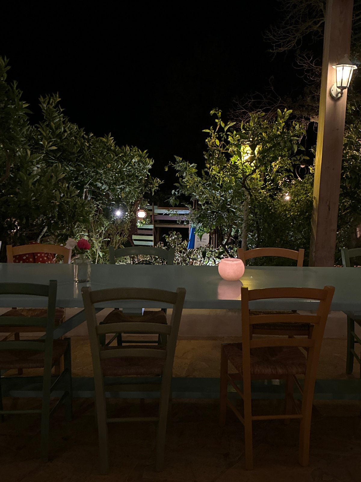 Evening dining setup observed in Sant Joan de Labritja