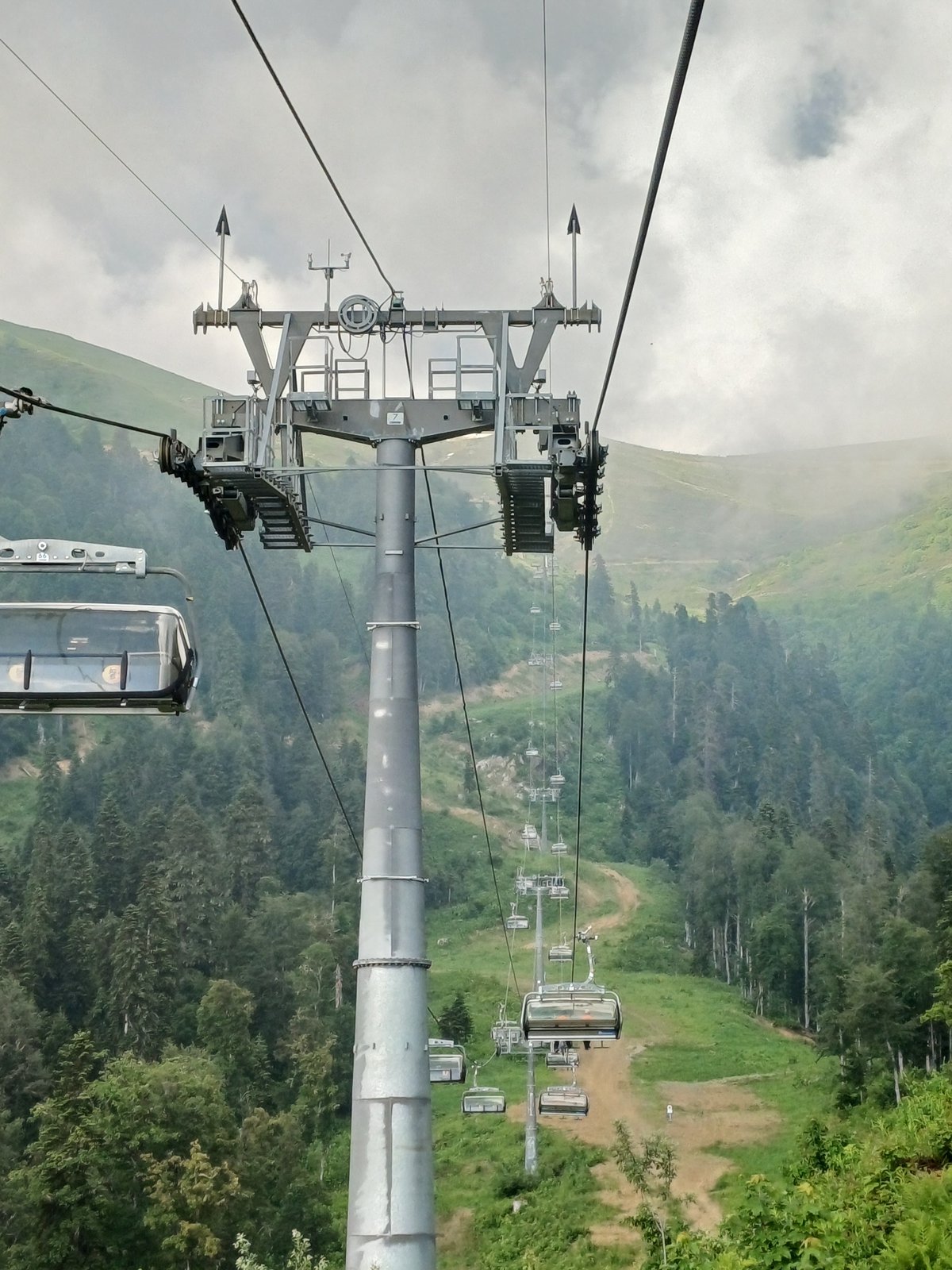 Ski lift gondolas and cable infrastructure in Estosadok mountains