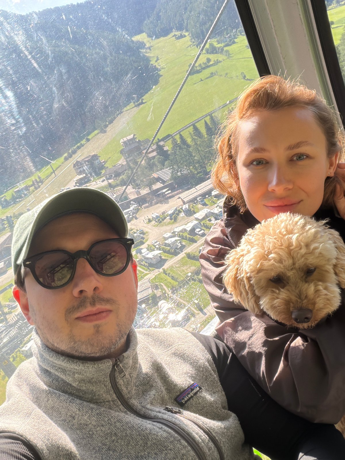 Cable car ride with a dog in the Dolomites