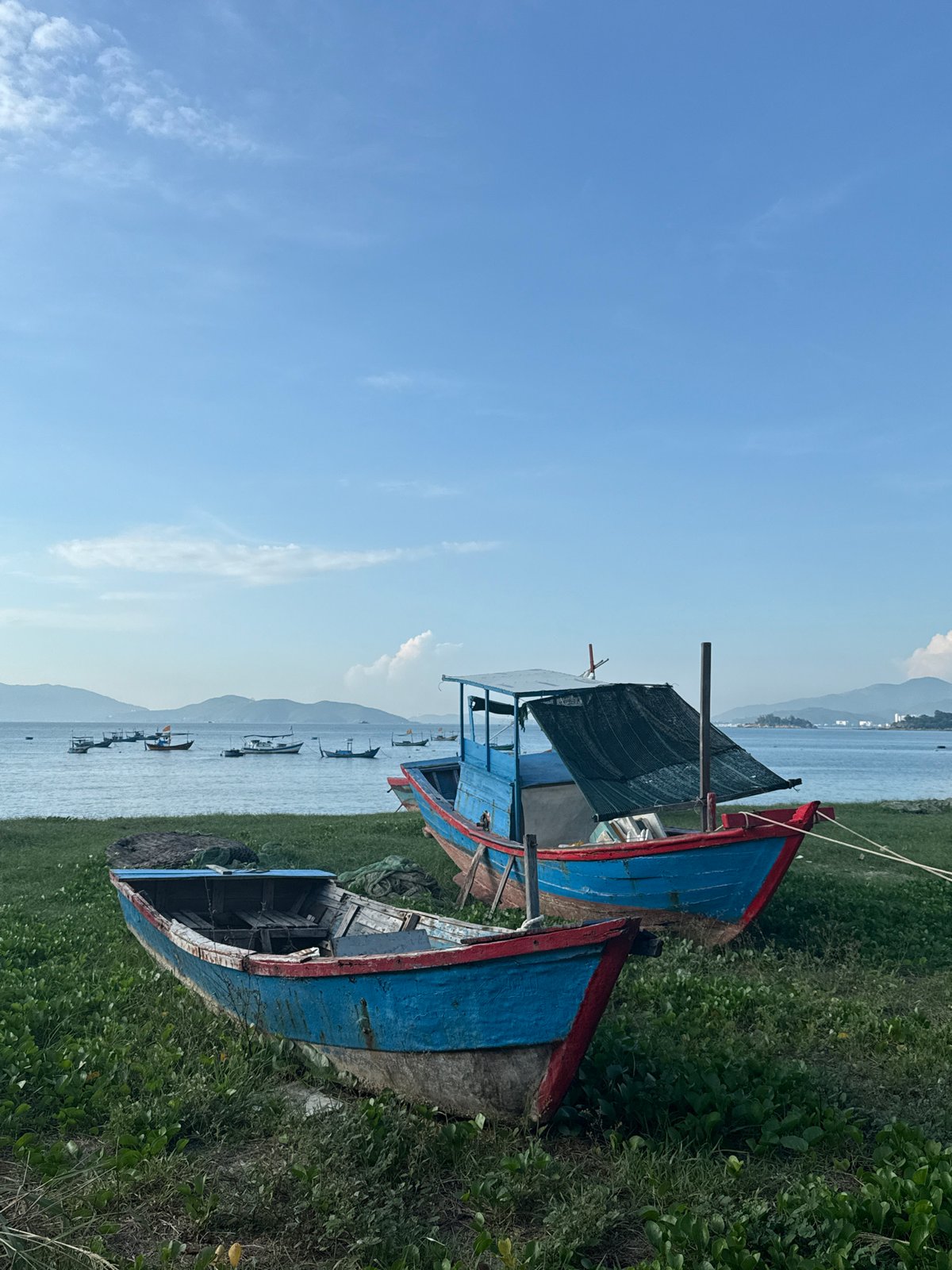 Evening coastal views in Nha Trang with fishing boats