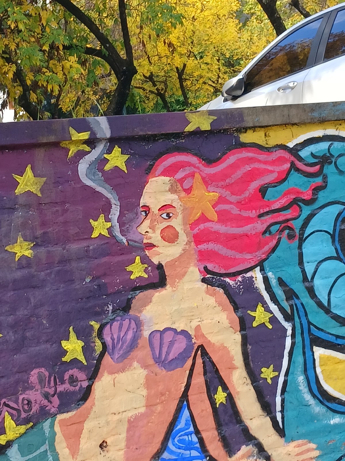 Buenos Aires street walk captures mermaid murals and bakery displays