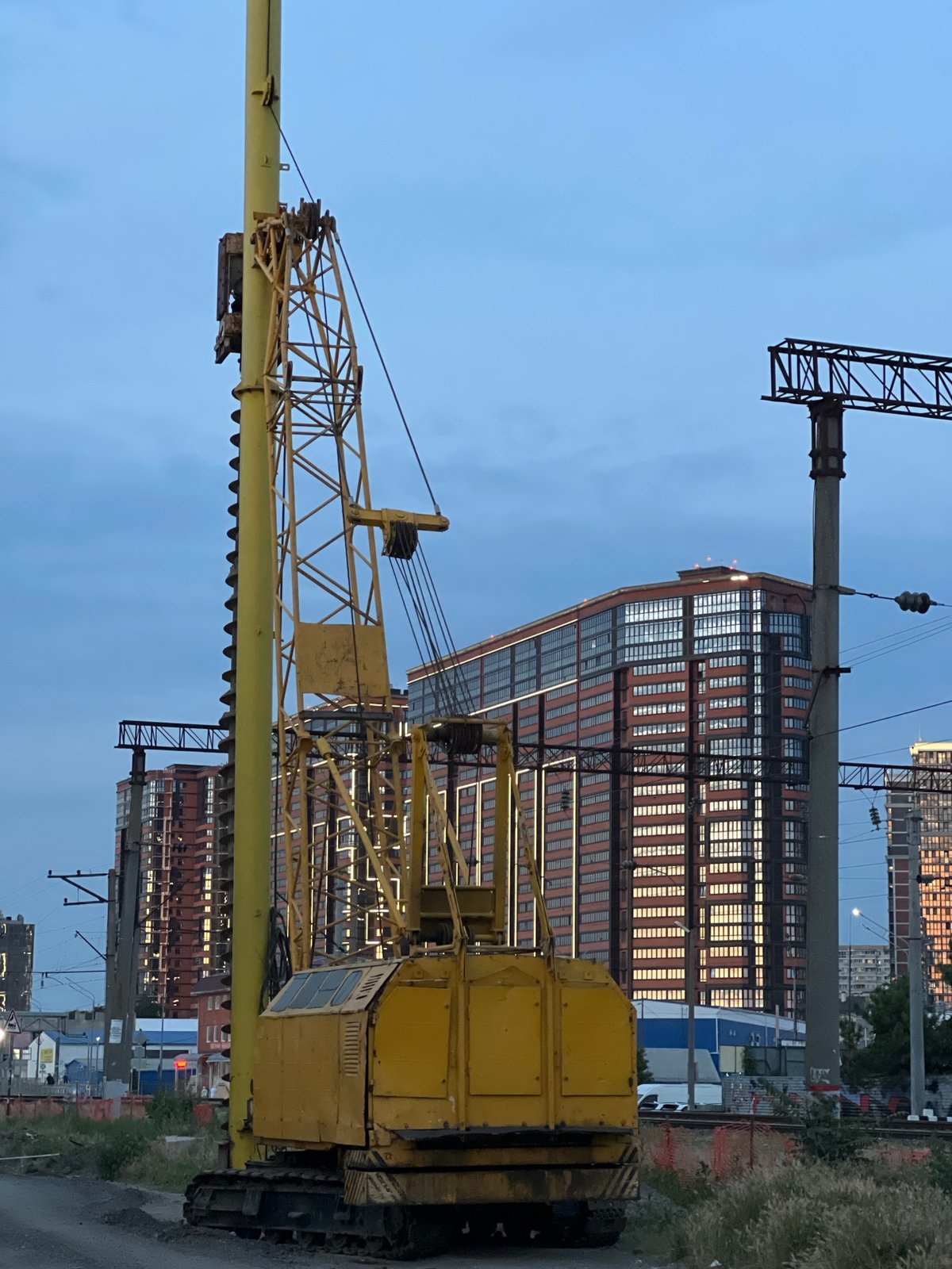 Kuban Stadium and surrounding construction zone at dusk, Krasnodar