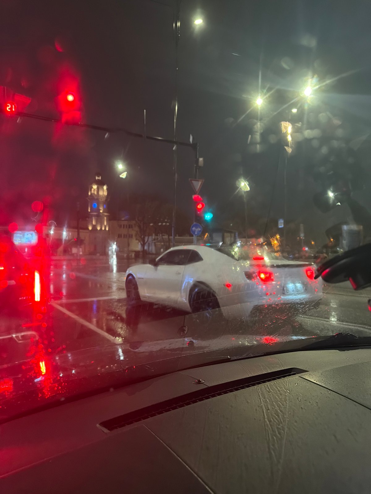 Rainy night driving view captured in Varna, Bulgaria