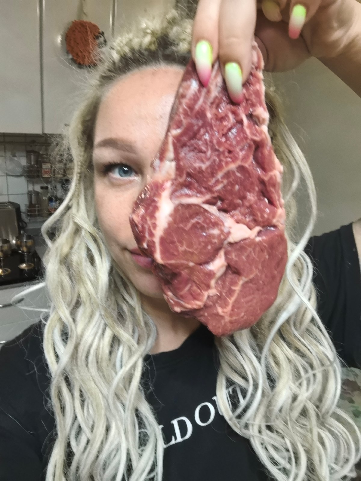 Raw ribeye steaks on display in Nizhny Novgorod