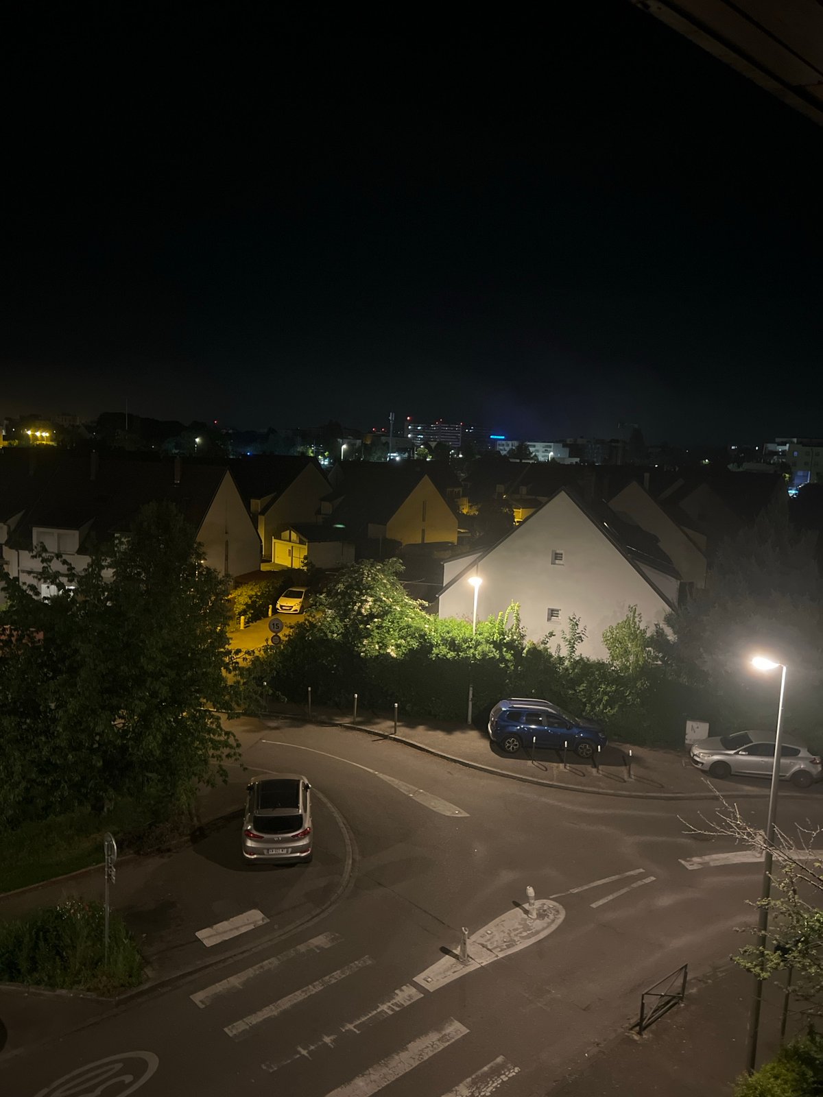 Late night street views captured from elevated position in Strasbourg