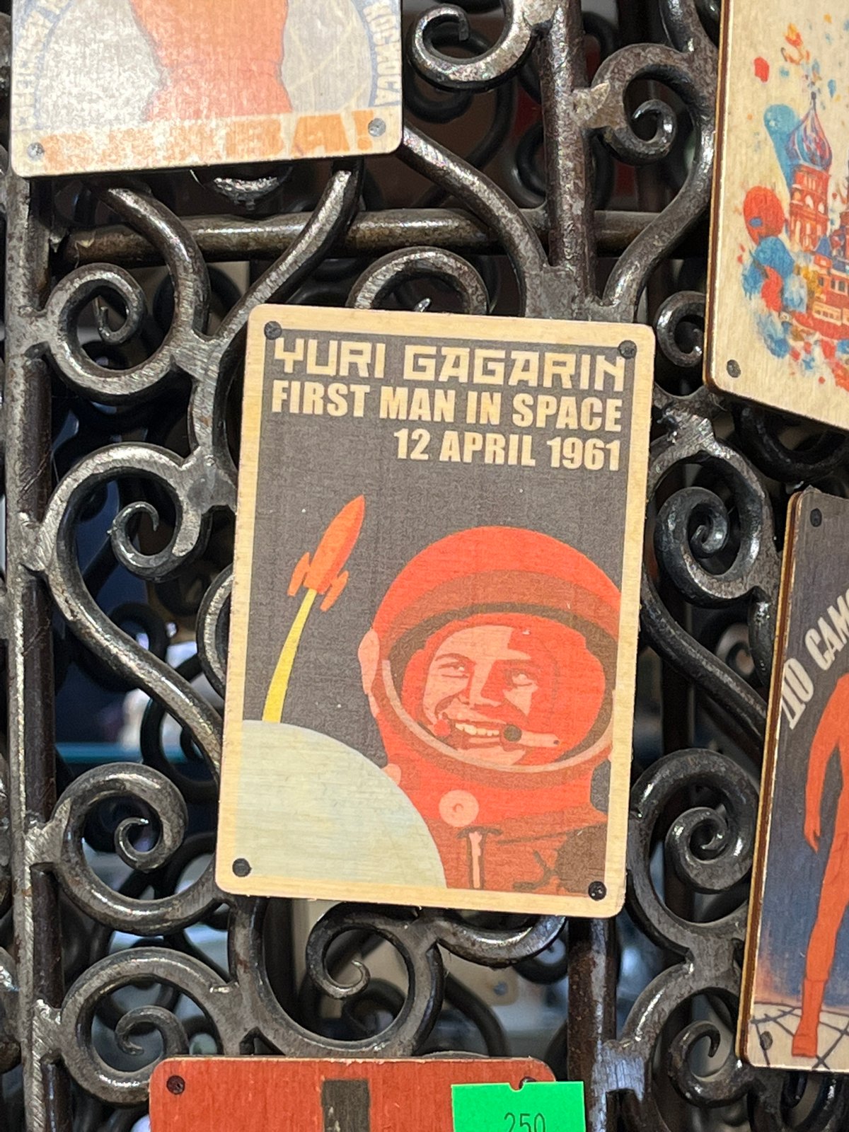 Tourist browses Russian souvenirs in Moscow shop