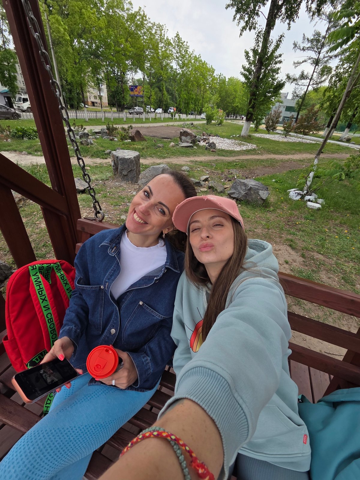 Women take late-night selfies at Birobidzhan park platform