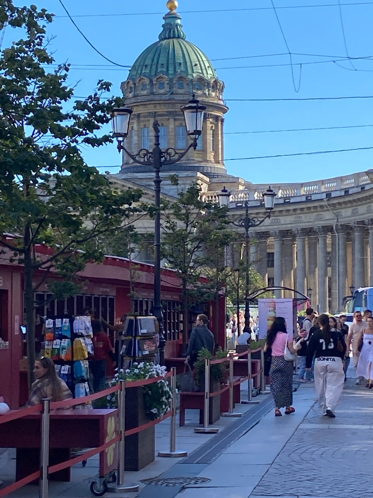 Outdoor event and street life along Nevsky Prospekt near Kazan Cathedral