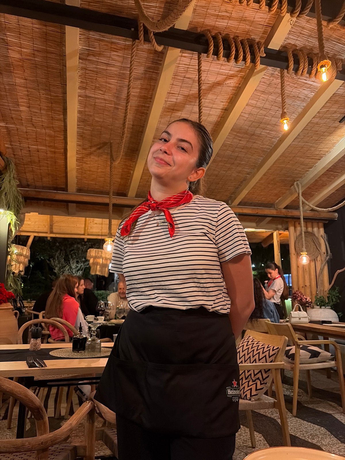 Evening restaurant visit documented through selfies and food in Bulgaria