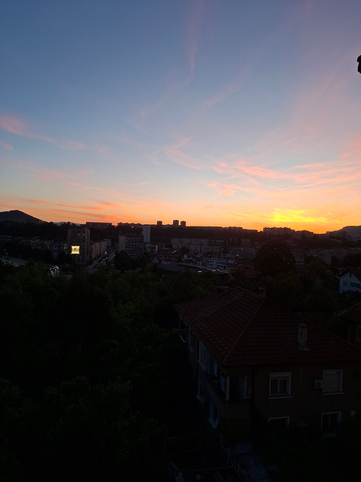 Sunset observed over Gabrovo, Bulgaria cityscape