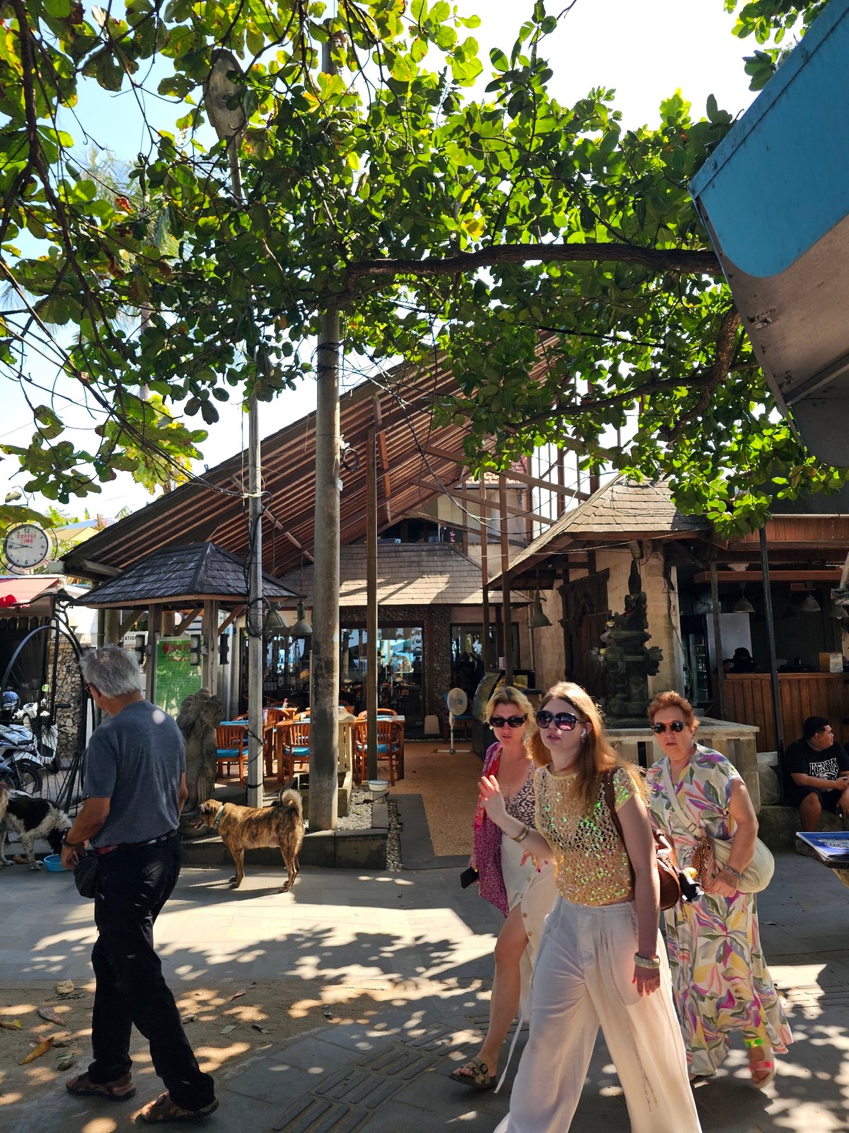 Sanur Beach morning: walkways, vendors, and a sea turtle statue