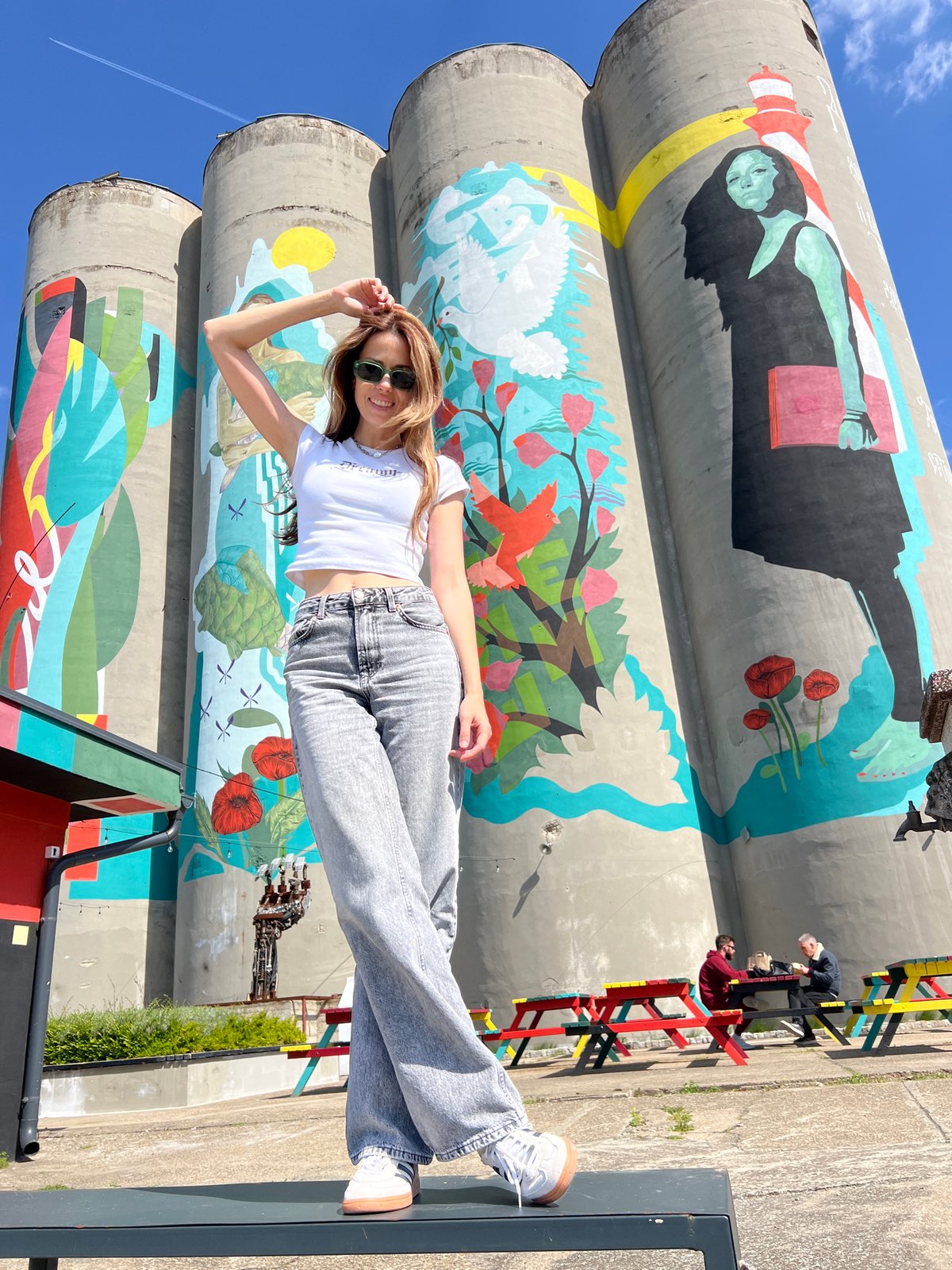 Woman visits colorful silo art installation in Belgrade