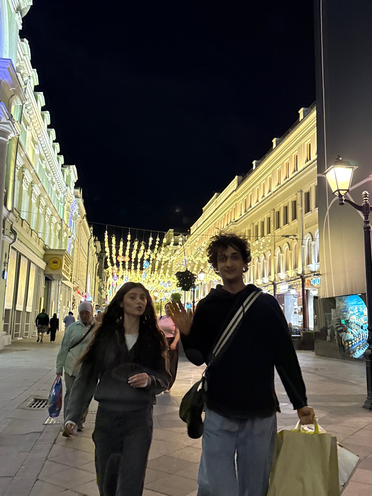 Summer night out on a festive Moscow pedestrian street