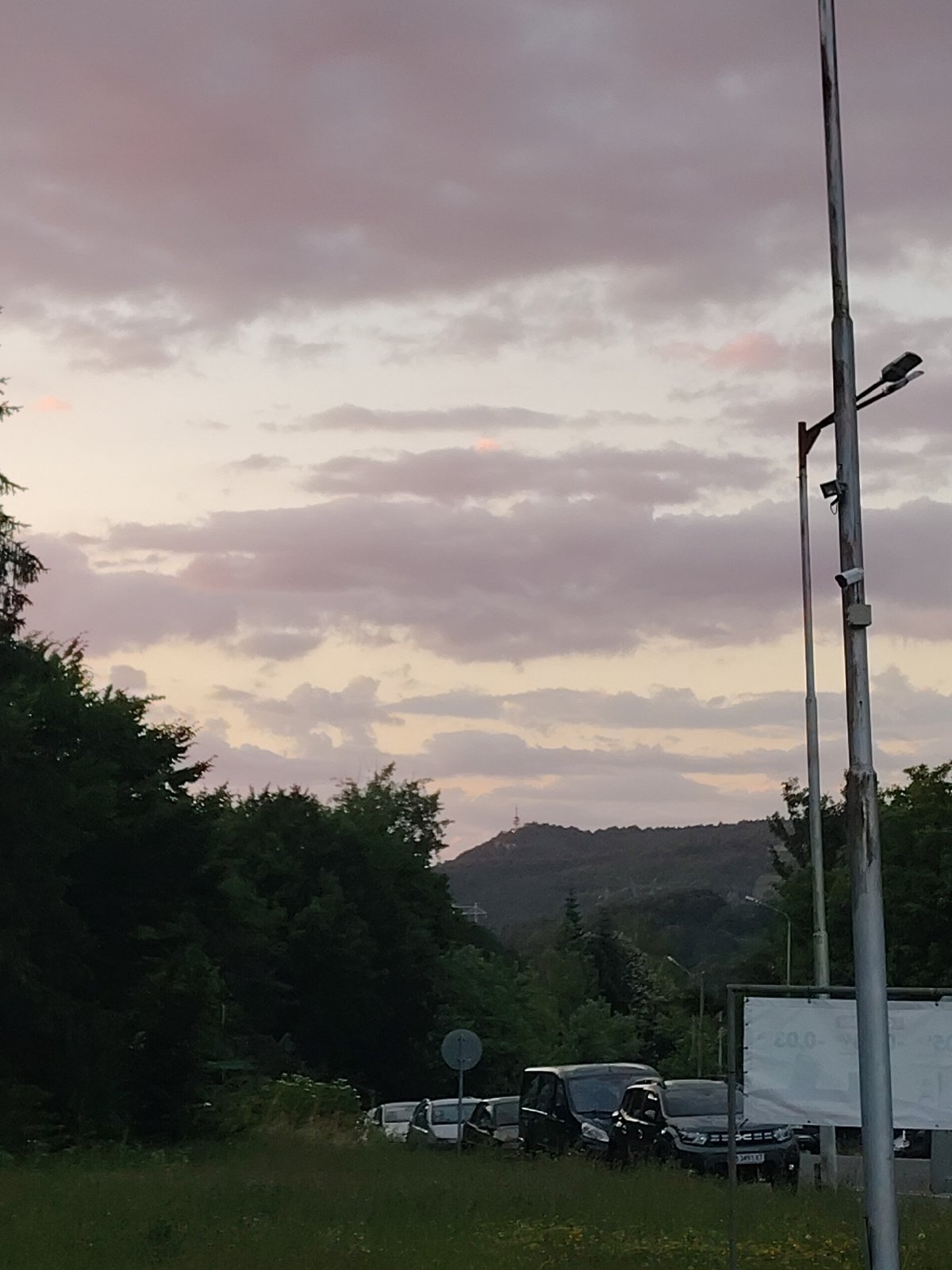 Dusk sky over Gabrovo, Bulgaria with street infrastructure in view