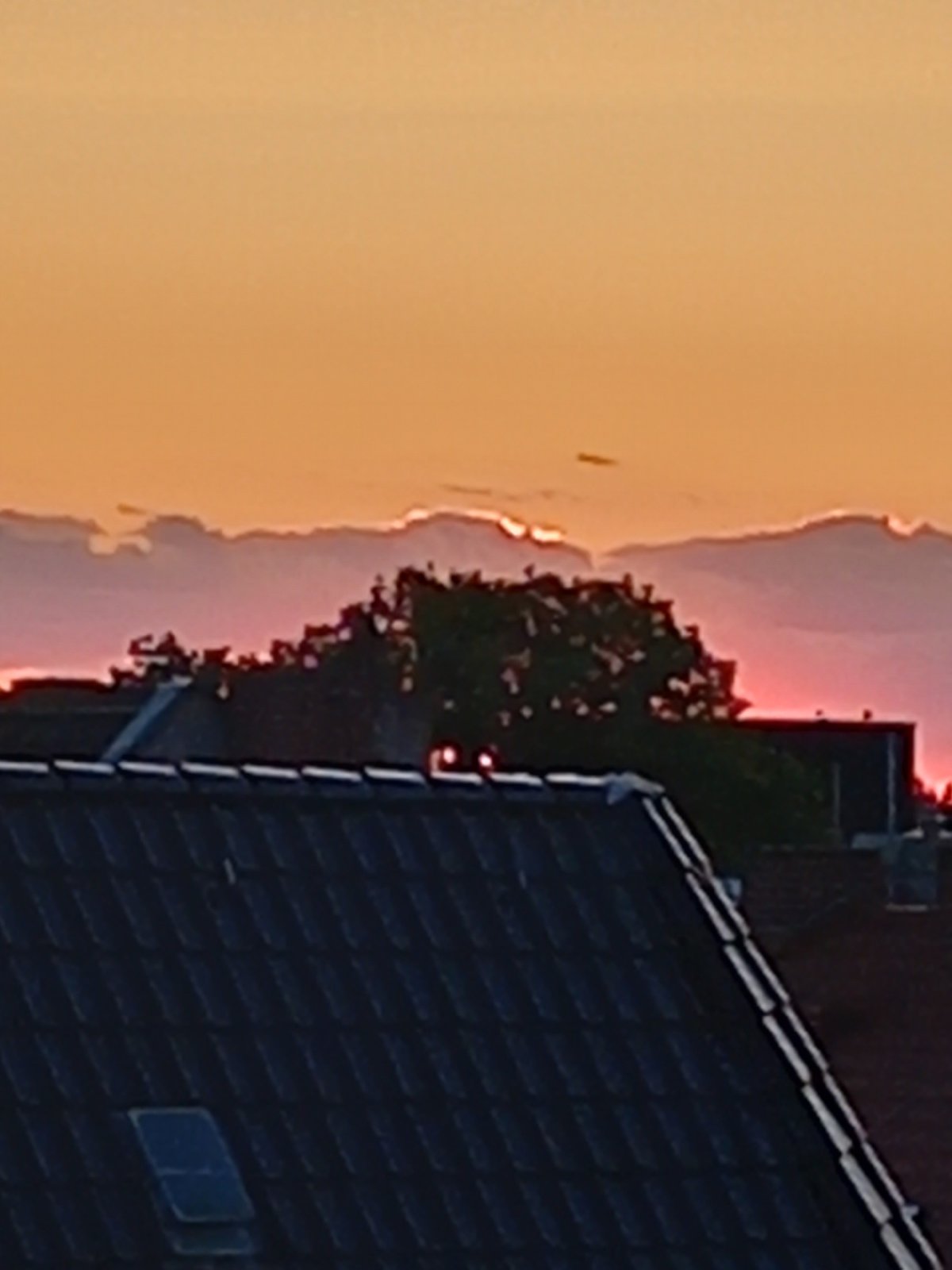 Berlin rooftops at golden hour, sun down, moon rising