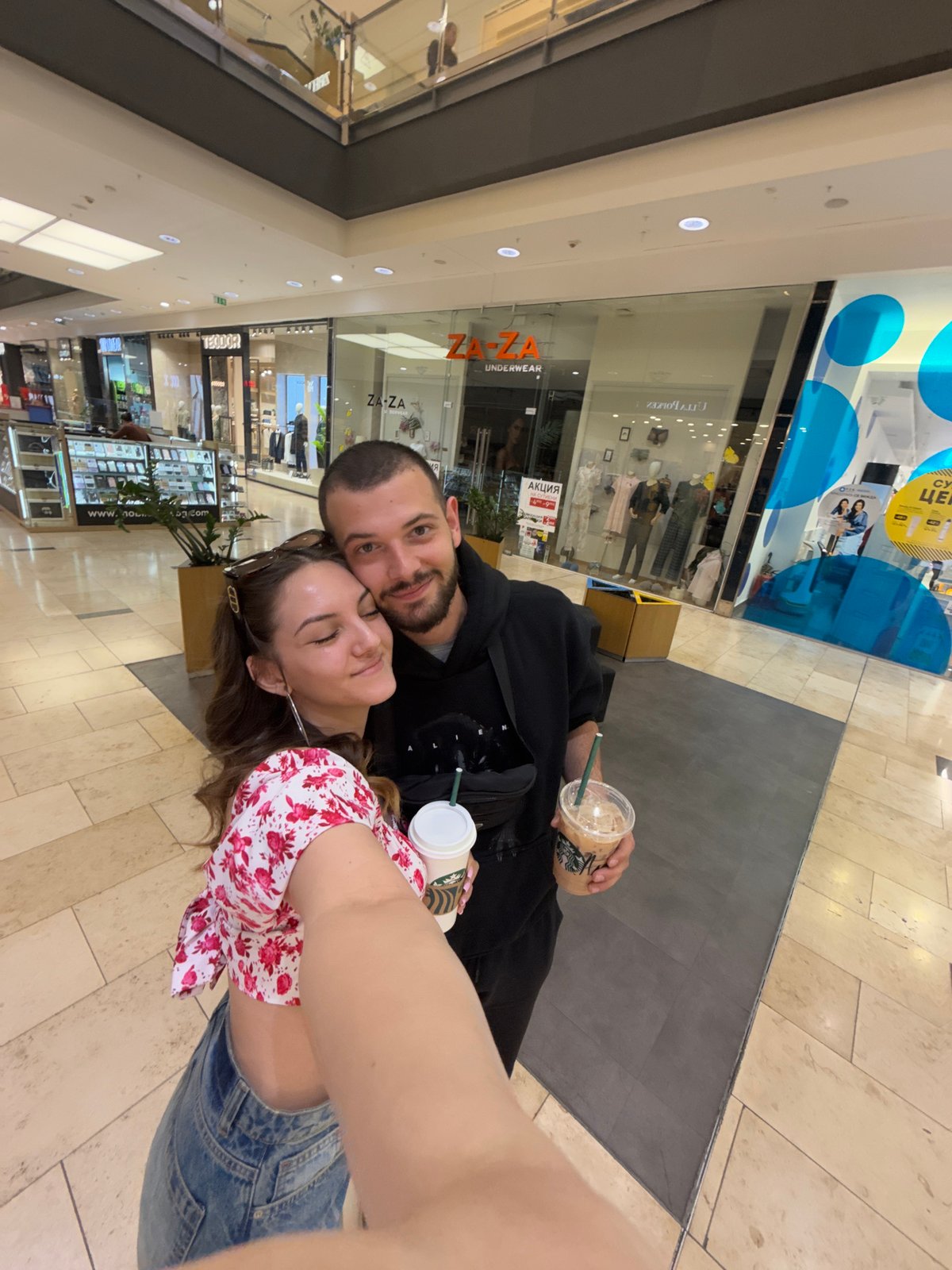 Couple enjoys coffee date at Sofia shopping mall