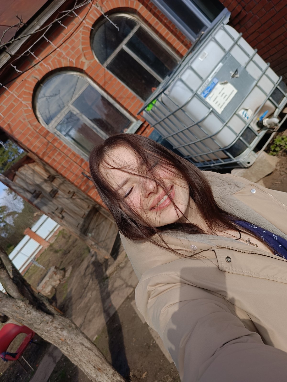 Woman Takes Early Morning Selfie in Rusalevka, Russia
