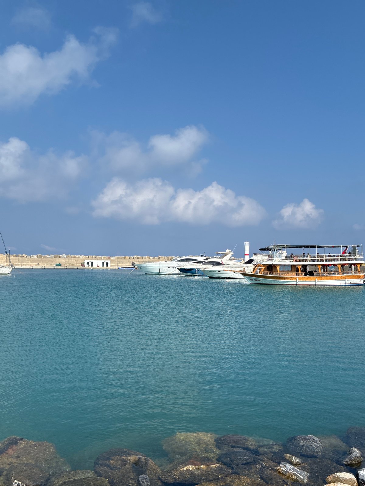 Gazipaşa marina on a calm, sunny morning