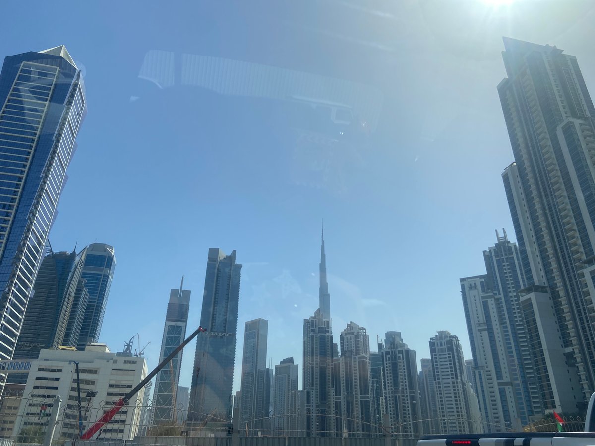 Dubai Business Bay skyline photographed from vehicle interior
