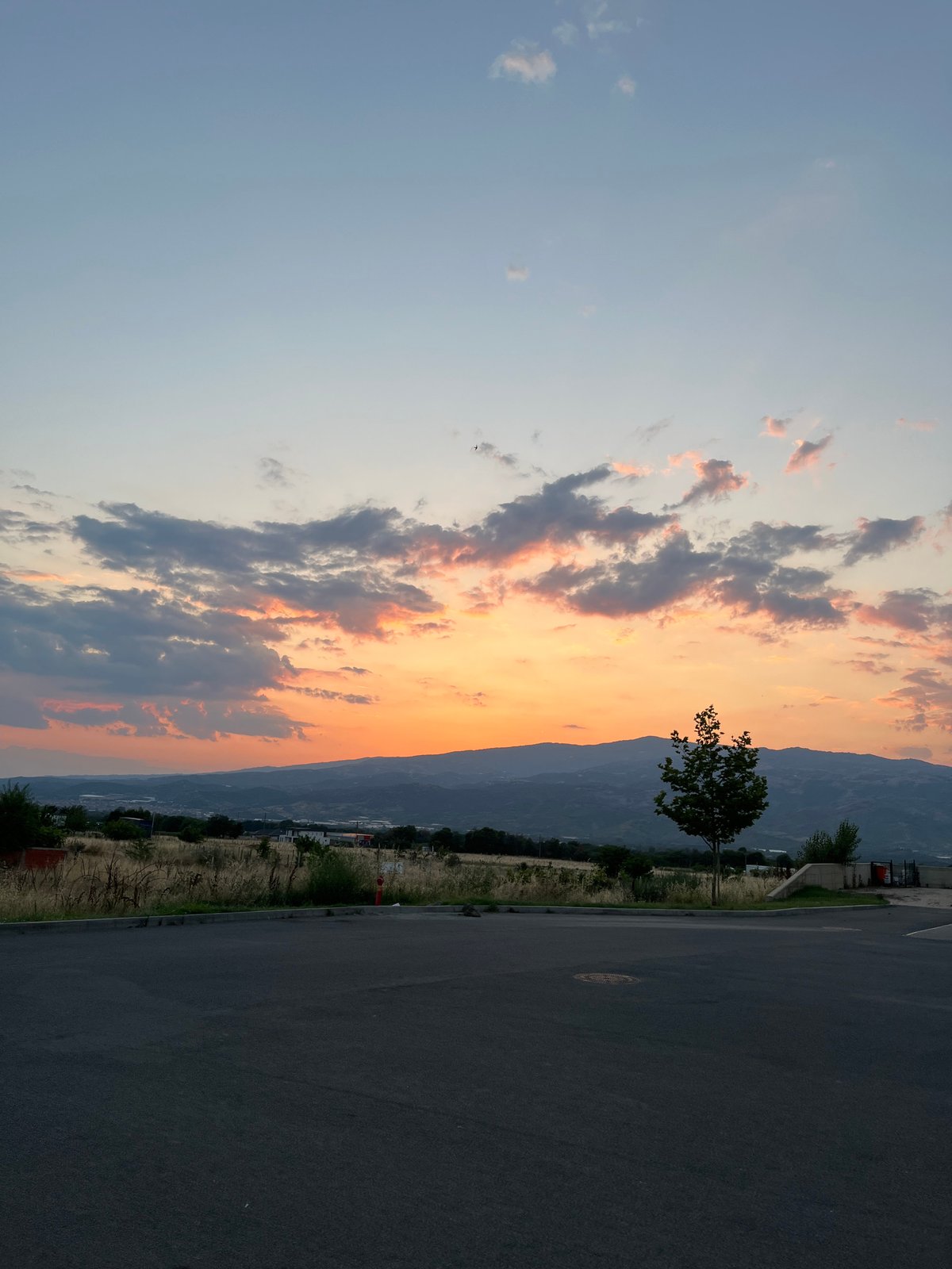 Sunset evening around a Kaufland in Petrich, Bulgaria