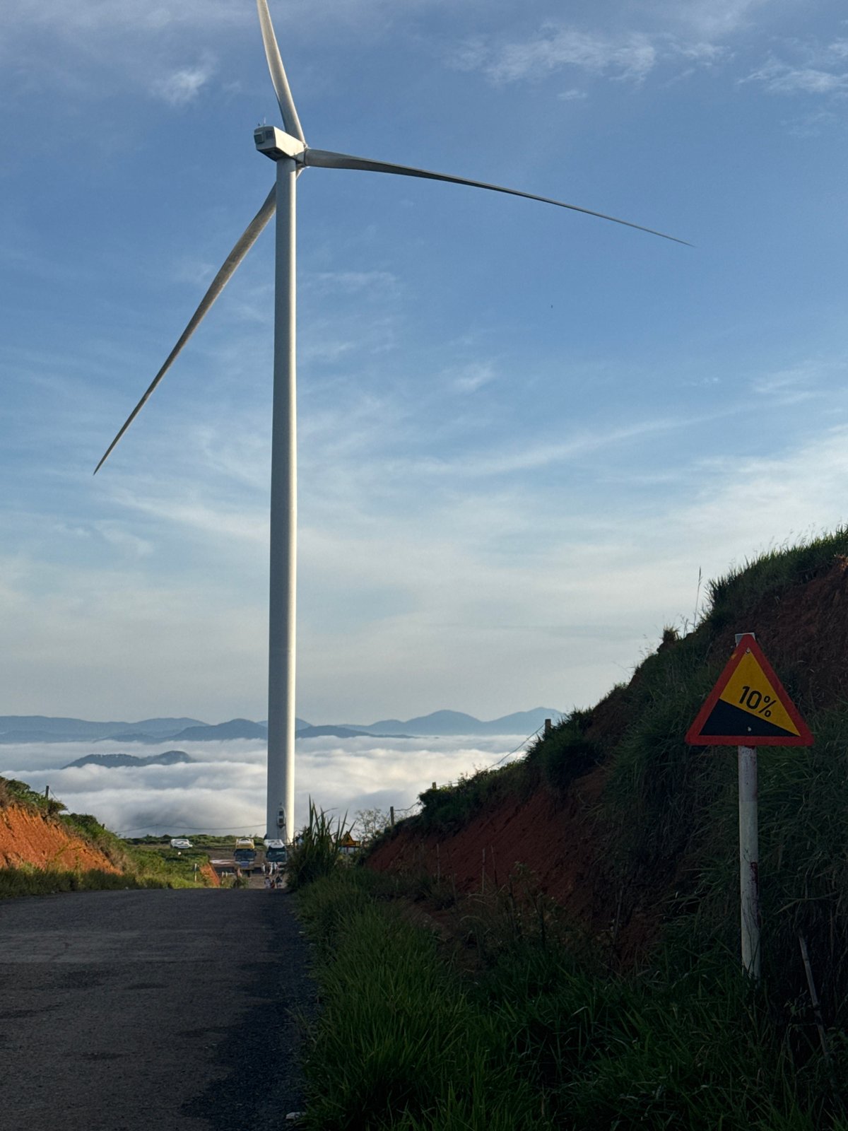 Wind farm and highland scenery in Phát Chi, Vietnam