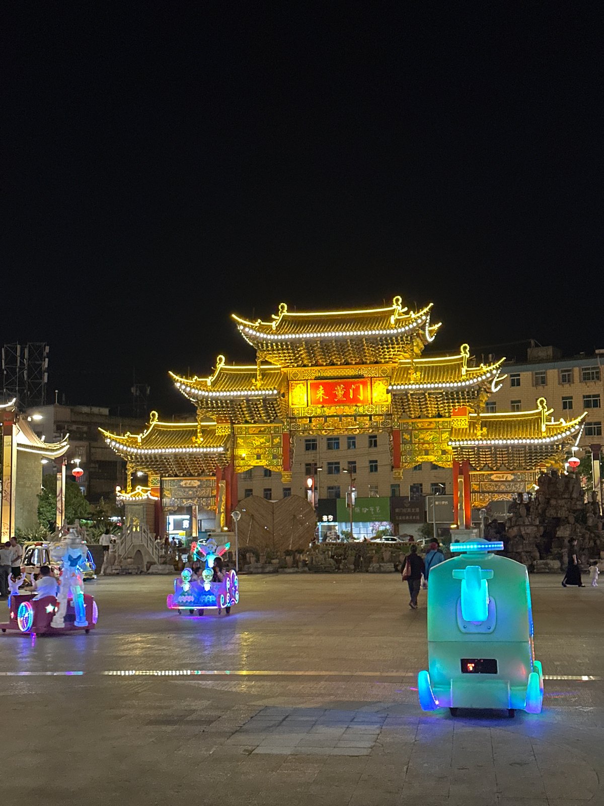 Evening documentation of illuminated traditional architecture in Eshan County