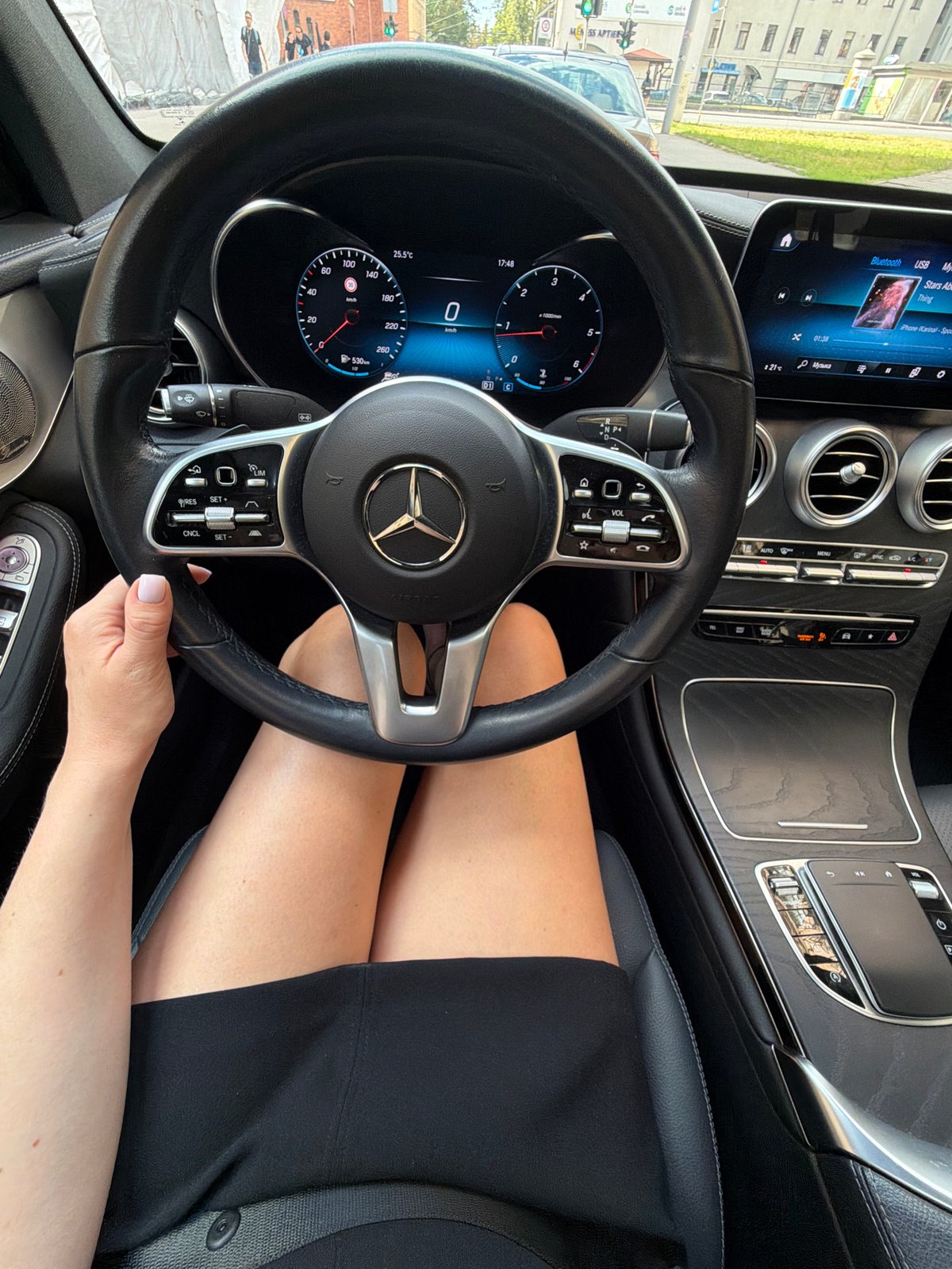 First-person drive through Riga in a Mercedes-Benz