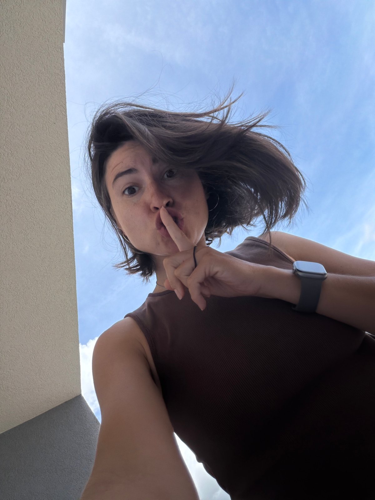 Woman spotted on balcony in Budva, Montenegro