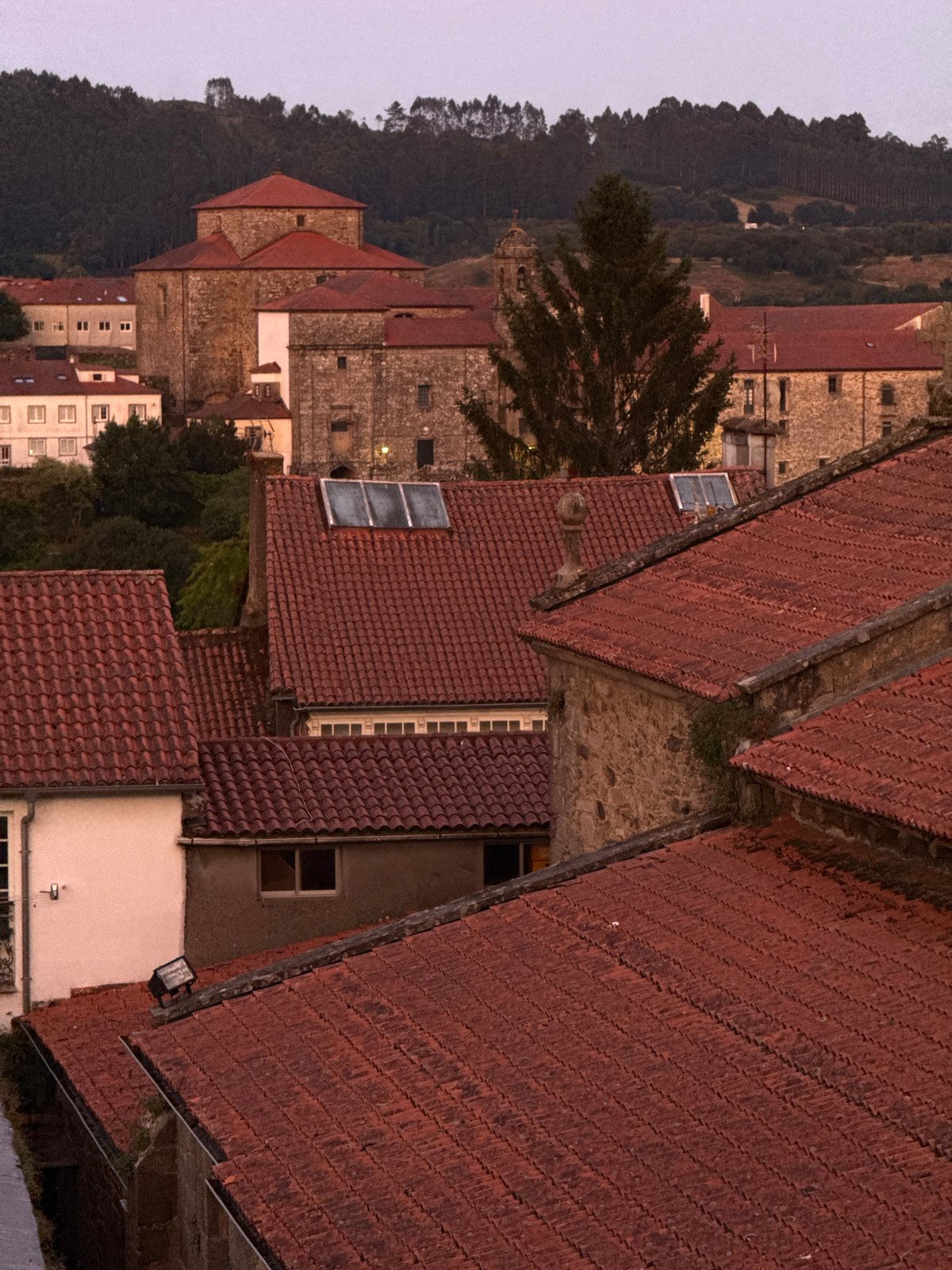 Sunset views captured over Santiago de Compostela's historic rooftops