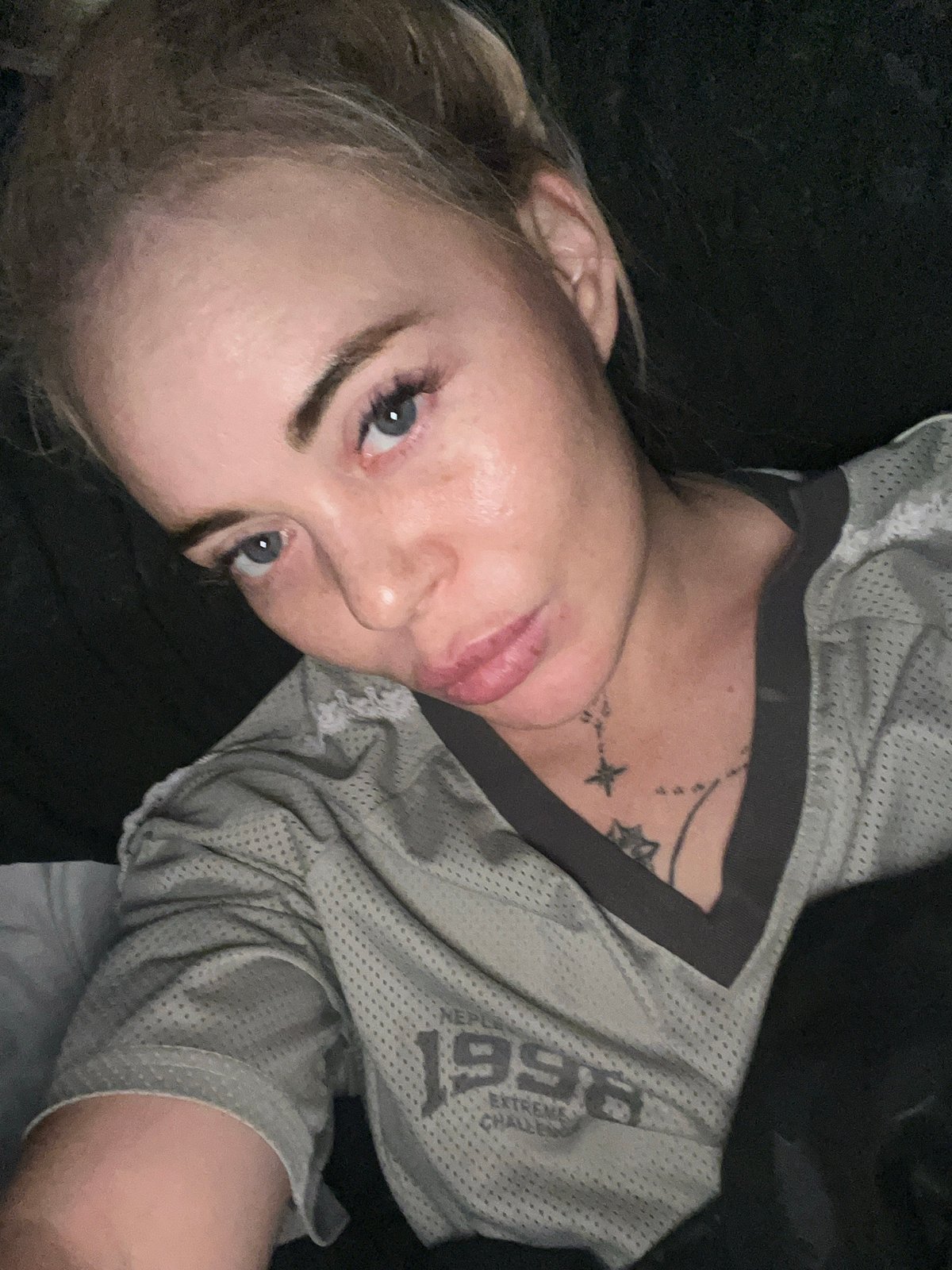 Selfie series in a grey mesh athletic jersey, multiple angles
