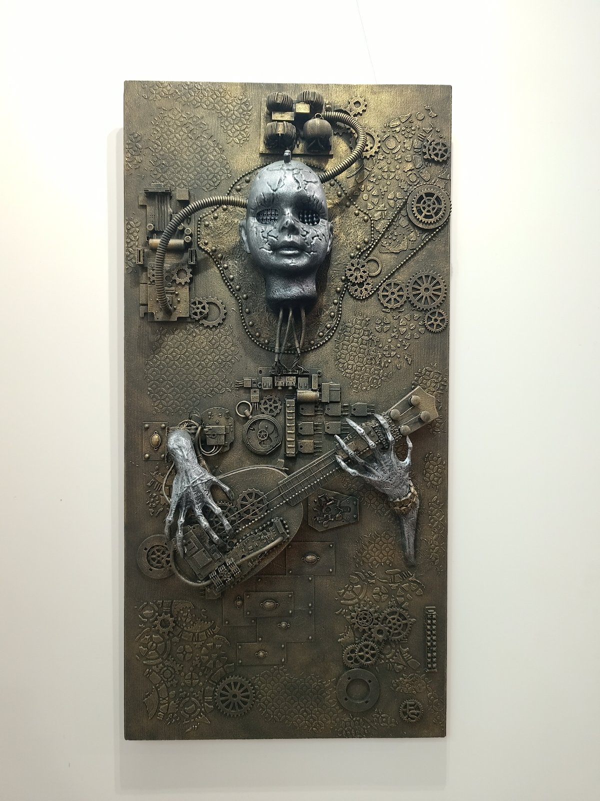 Steampunk art collection displayed at indoor exhibition venue