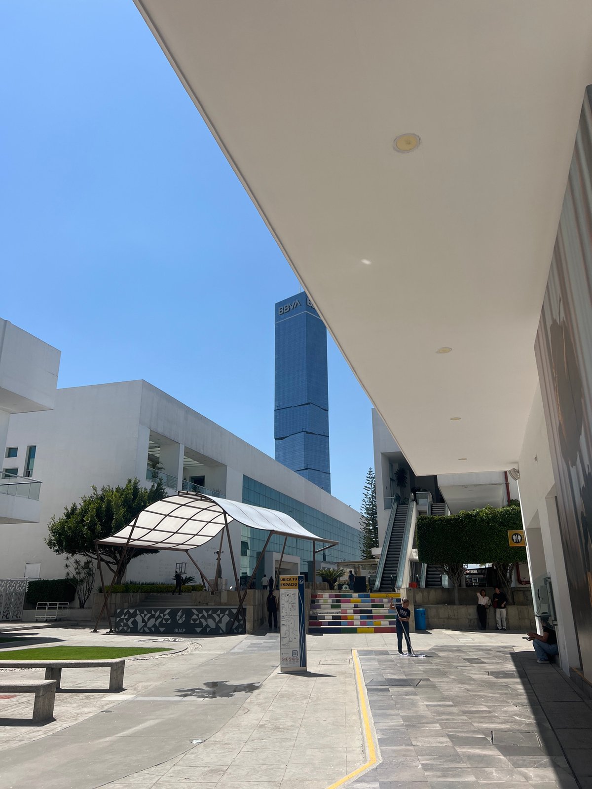 Outdoor plaza and empty theater documented in Puebla